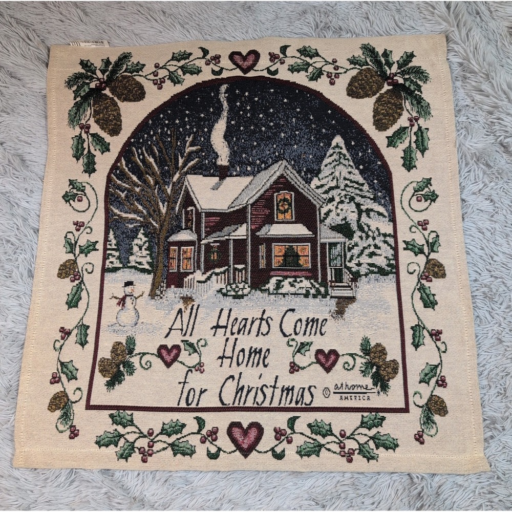 Tapestry ALL HEARTS COME HOME FOR CHRISTMAS Wall Hanging Home Decor